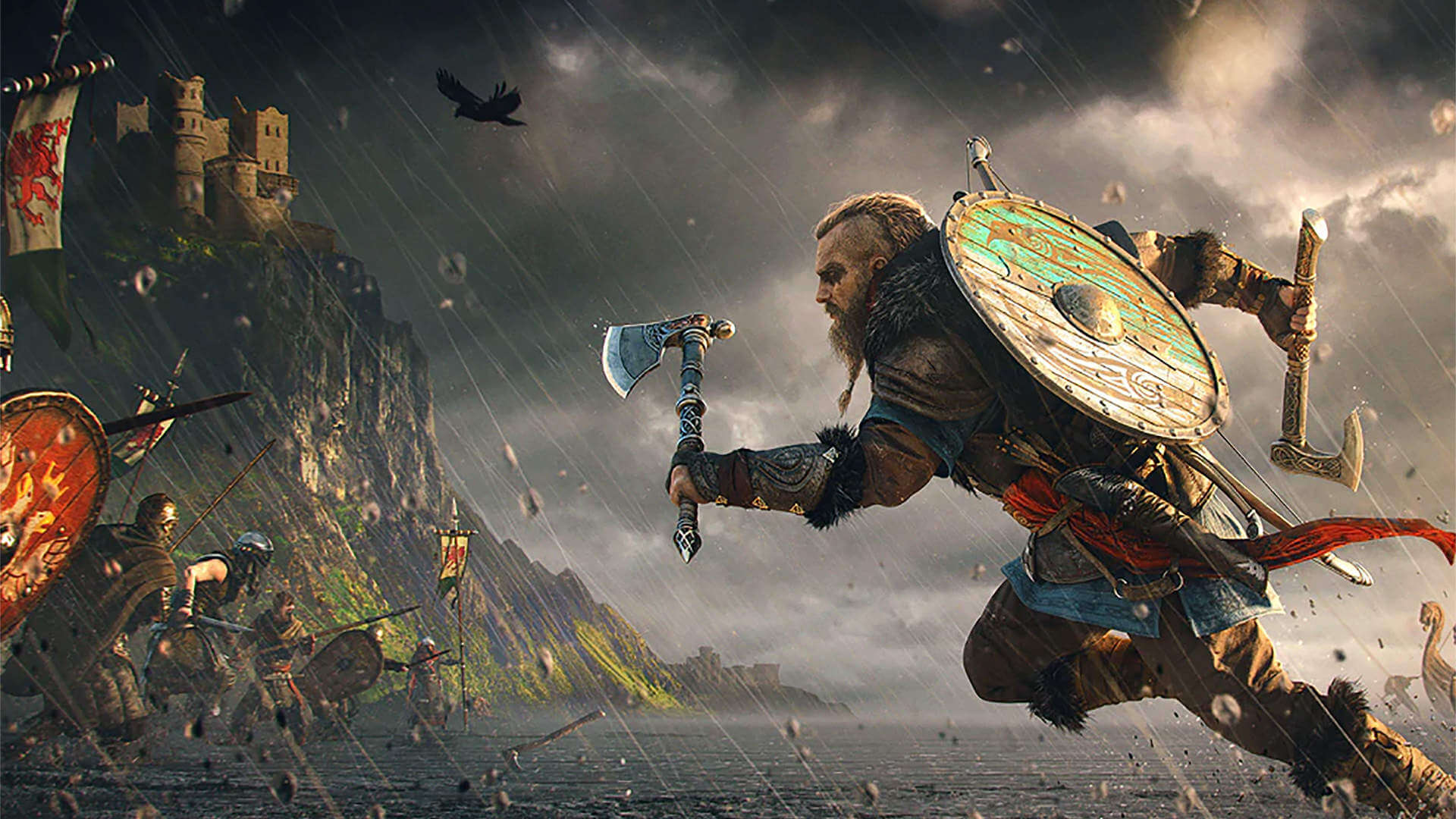 Tampilan gameplay Assassin’s Creed: Valhalla dengan karakter utama sedang berperang.